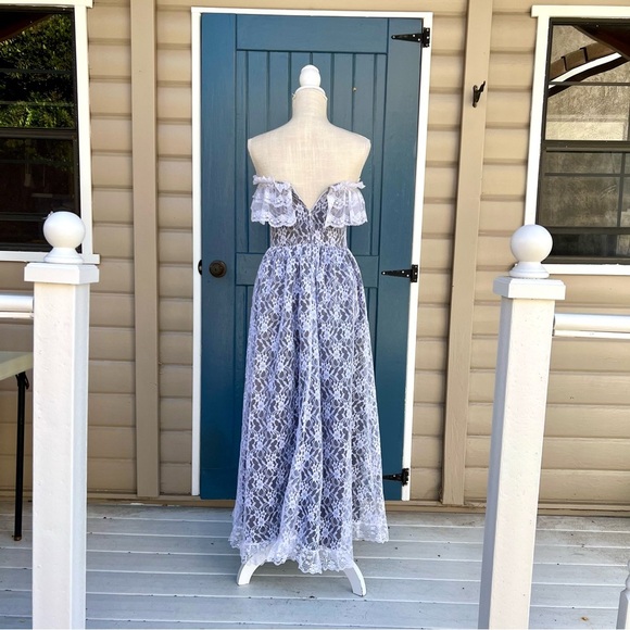 Vintage 1950s lace off the shoulder maxi dress Women’s XS - Picture 4 of 8